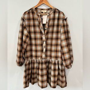NEW Listicle Plaid Peplum Style Dress Size Medium Flannel Cottagecore Prairie